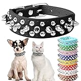 DOGGYZSTYLE Spiked Studded Leather Dog Cat Collar for Small Medium Large Dogs Boy,Soft Adjustable Black PU Leather Small Dog Collars, Durable Leather Puppy Collars for Chihuahua Yorkshire (Black,XS)