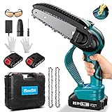 Mini Chainsaw Cordless, Seesii Electric Chainsaw 6 Inch with 2 Super Powered Batteries, Battery Powered Chainsaw with Automatic Oiler for Tree Branch Pruner Wood Cutting【Gardening Tools Set】