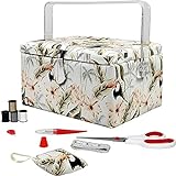 SINGER Large Sewing Basket with Notions & Matching Pin Cushion | Sewing Kit & Storage with Scissors, Tape Measure, Thread, & More (Toucan Print)