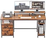 Furologee Computer Desk with Shelves and Drawer, 61' Long Desk with Fabric File Drawer, Industrial Writing Desk with Large Monitor Stand, Study Table Workstation for Home Office, Rustic Brown