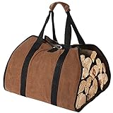 Tenn Well Firewood Carrier, 38in x 18in 16oz Waxed Canvas Log Carrier for Firewood, Wood Carrying Bag with Handles Securing Straps for Indoors Camping Trip Christmas Gift (Brown)