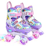 Rainbow Unicorn Kids Roller Skates for Girls Boys Toddler Ages 3-6,4-Pejiijar Adjustable Roller Shoes with Luminous Wheels for Birthday Xmas Gifts.