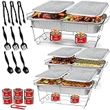 Alpha Living Full Size 33-Pcs Disposable Chaffing Buffet with-Covers, Utensils, 6Hr Fuel Cans – Premium Chafing Dish Set for Events, Parties, Catering