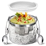 LIMOEASY Chilled Dip Bowl, 25 oz Ice Serving Bowl with Lid for Parties, Cold Serving Dish for Shrimp Cocktail, Hummus, Salsa, Guacamole, Sauces, Pasta, Condiments, Dressing, Snacks