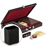 Yellow Mountain Imports Chinese Mahjong Game Set, Jet Set - with 148 Black Tiles and Wooden Case, Wooden Spinner, Dice, and Scoring Sticks (for Chinese Style Game Play)