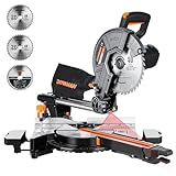 DOVAMAN 10 inch Sliding Compound Miter Saw - Double Speed 3200/5000RPM, 0-45° Bevel Cut w/Laser, Max Cut 3.5 * 13.4in, 9 Positive Stops - For Wood, PVC, Soft Metal