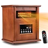 Electric Infrared Space Heater, Quartz Heater for Indoor Use, Tip-Over & Overheat Protection with Remote Control, 3 Heat Settings, 12H Timer, 1500W for Large Room Basement Heating