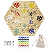 MUCITAGF Original Marble Board Game Wahoo Board Game Double Side Painted 16-Inch Wooden Fast Track Board Game for 6 and 4 Player with 6 Colors 36 Glass Marbles, 8 Dice for Family Game Night, Party