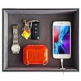 SUKKMORI Valet Tray Desk Organizer - PU Leather Nightstand Organizer for Men and Women, Dresser Tray, Catchall Tray for Key Jewelry Accessories, Vanity Tray Box, Bedside Table Charging Station
