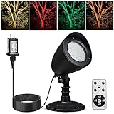 SURAIELEC LED Spotlight, Remote Control Spot Lights Outdoor, Indoor Plant Uplighting with Base, Landscape Light for Yard, Trees Holiday Decor, Red Green Yellow Warm Glow, Waterproof, 10FT Cord