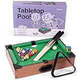 Tabletop Pool, Mini Pool Table & Billiard Set | Small Billiards Game with 16 Resin Balls, 2 Pool Cues, Triangle Rack, & Chalk | Travel-Friendly & Office Desk Games, Bartop, or Home Use & Easy Storage