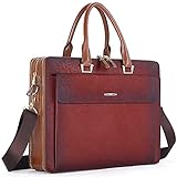 Women Oil Wax Leather Briefcases Slim Large Business 15.6' Laptop Vintage Shoulder Bag for Men Wine Red