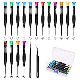 Screwdriver Set, FIXITOK 18Pcs Magnetic Small Screwdrivers with Flathead Phillips Screwdrivers Pentalobe Torx Star Screwdrivers Tweezers in Different Sizes Colors for Repairing Eyeglass Phone Watch