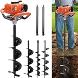 TUOKE 72cc Post Hole Digger 2 Stroke Petrol Gas Powered Earth Digger with 3 Auger Drill Bits (4' 8' & 12') + 2 Extension Rods for Farm Garden Plant