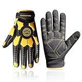 HANDLANDY Heavy Duty Work Gloves for Men, Cut 5 Safety Impact Protection Working Gloves Touch Screen Mechanics Gloves (Large, Yellow)