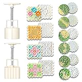 Moon Cake Mold 10 PCS, Mid Autumn Festival DIY Hand Press Cookie Stamps Pastry Tool Shortbread Moon Cake Maker, Flower Mode Patterns For 2 Sets