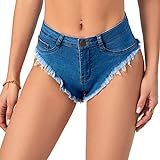 Oflive Women's Sexy High Waisted Stretch Mini Denim Shorts Hot Pants Clubwear, Baby Blue, Medium