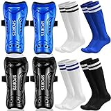 Soccer Shin Guards, ECJWEI Breathable Youth Shin Guards Soccer with Long Soccer Socks, Sturdy Shin Guards Kids for 6-10 Years Old Boys and Girls