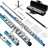 POGOLAB Flutes Closed Hole C 16 Keys Flute Instrument for Beginner Kid Orchestra School Band Student with Flute Carry bag, Stand, Strap, Probe rod, Gloves, Grease, Adjustment Screwdriver, Cleaning Kit