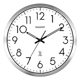 SHARP Atomic Analog Wall Clock - 12' Silver Brushed Finish Sets Automatically- Battery Operated Easy to Read Use: Simple, Style fits Any Decor