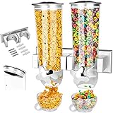 Food Dispensers 2 PACK Wall Mount Double Dry Cereal Dispenser, Convenient Storage Dual Control for Cereal Nuts, Coffee Beans Trail Mix Candy Oatmeal Rice Pasta Candy Container, 50oz Each Cereals Bank