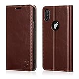 Belemay iPhone X Wallet Case, iPhone 10 Case, Genuine Cowhide Leather Flip Case Slim Fit Folio Cover [Durable Soft TPU Inner Case] Card Holder Slots, Kickstand, Cash Pockets Compatible iPhone X, Brown