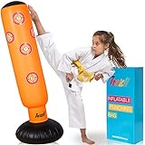 hazli Inflatable Punching Bag with Stand – Kids Free Standing Boxing Bag for Karate, Taekwondo with Bounce Back– 63’’ Punching Bag with Stand – Freestanding Sport Bag with Air Pump (Orange)