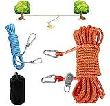 Meieke Dog Trolley System for Camping, 50ft Dog Tie Out Trolley System and 6.5ft Dog Runner Cable Trolley 360° Movable Pulley, Dog Trolley Cable for Yard Park Outdoor for Large Medium Small Dogs