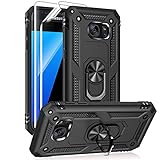 Samsung Galaxy S7 Case with HD Screen Protectors, Androgate Military-Grade Metal Ring Holder Kickstand 15ft Drop Tested Shockproof Cover Case for Samsung Galaxy S7 Black