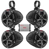 Pyle Waterproof Off-Road Speakers with Amplifier - 4-Inch Marine Grade Speakers for Outdoor Audio - 1500W 4-Channel System - ATV, UTV, Quad, Jeep, Boat Compatible