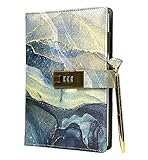 Diary with Lock and Pen, One Set of Journal with Lock, Marble Design Lock Journal, Lockable Journal for Adults PU Leather, Blue Diary, Swire Diary, Locking Journal, Journal for Woman with Lock