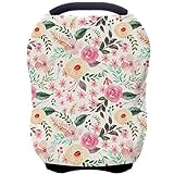 Nursing Carseat Canopy Breastfeeding Cover - Multi-use Stretchy Car Seat Covers for Babies, Baby Shower Gifts (Pink Floral)