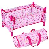 BABESIDE Baby Doll Pack N Play Baby Doll Crib Accessories Set for 12-16 Inch Newborn Baby Dolls Girls with Carry Bag, Pink Love