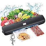 Vacuum Sealer Machine - Food Vacuum Sealer Machine Automatic Air Sealing System for Dry and Wet Food Storage 12.6 Inch with 15Pcs Seal Bags Starter Kit Compact Design Powerful Suction Black