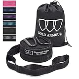 Gold Armour Hammock Straps XL Combined 20 Ft Long, 36 Loops with 2 Carabiners - Must Have Camping Hammock Accessories & Gear to Hang Camping Hammocks (Black with Black Stitching)