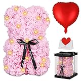 Touloube Flower Rose Bear for Mom, Rose Teddy Bear Gifts for Women Mom Wife, for Her, Lighted Up Rose Teddy Bear Gift with Box Lights Balloon Card for Anniversary Mothers Day