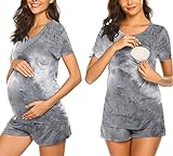 Ekouaer Nursing Maternity Pajama Sets 3 in 1 Delivery/Labor/Nursing Pjs for Breastfeeding Women Maternity Sleepwear Tie Dye Gray L