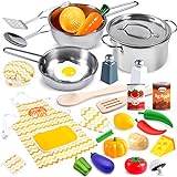 JOYIN Kid Play Kitchen, Pretend Daycare Toy Sets, Kids Cooking Supplies with Stainless Steel Cookware Pots and Pans Set, Cooking Utensils, Apron&Chef Hat and Grocery Play Food Sets, Toddler Gifts