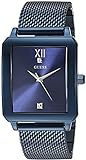 GUESS Rectangular Stainless Steel Blue Ionic Plated Mesh Bracelet Watch Genuine Diamond Dial. Color: Iconic Blue (Model: U1074G2)