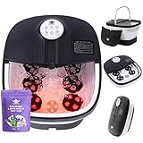 Motorized Foot Spa Bath Massager with Heat Bubbles and Vibration Massage and Jets, 16OZ Lavender Foot Soak Epsom Salt, Collapsible Foot Bath Bucket with 24 Auto Massage Balls, Infrared & Remote