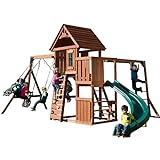 Swing-N-Slide PB 8272 Cedar Brook Play Set with Two Swings, Slide, Monkey Bars, Picnic Table & Glider, Green