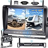 RV Backup Camera Wireless HD 1080P 7 Inch Touch Key Screen Monitor Hitch Rear View Recorder System License Plate Camera Adapter for Furrion Pre-Wired RV Waterproof Infrared Night Vision LeeKooLuu LK6