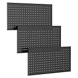 TORACK 3Pcs Metal Pegboard Panels for Wall Garage Utility Tools Pegboard Storage System for Workbench, Shop, Shed Modular Peg Board Organizer Board Kit(Pack of 3, Black)