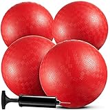 Bedwina Playground Balls Bulk - 9 Inch (Pack of 4) Red Rubber Bouncy Inflatable Balls, with Air Pump, for Kids & Adults, Indoor & Outdoor Games, Kickballs, Dodgeball, Four Square, Dodge Ball, Handball