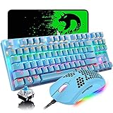 Wired Keyboard and Mouse Combo,87 Keys Compact Multicolour Backlit Keyboard and 6 RGB Lighting Gaming Mice 6400 DPI for Windows PC Gamers (Blue)