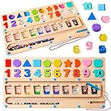 3 in 1 Montessori Toys for 3+ Year Old, Educational Magnetic Color and Number Maze, Shape & Number Wooden Puzzle Sorting Toys for Toddlers, Preschool Learning Activities Classroom Must Haves