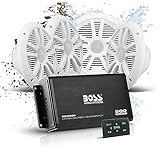 BOSS Audio Systems ASK904B.64 Marine Boat 6.5 inch Speakers and 4 Channel Amplifier - 500 High Output, Bluetooth Remote, USB and Auxiliary, Waterproof Pouch