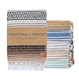 Tierra Mía Mexican Blanket - Authentic Handwoven Serape Picnic Blanket (70'x50') for Outdoor Restorative Yoga, Beach, and Grass Resting - Large, Thick Cotton Throw with Baja Falsa Design (Baja Beach)