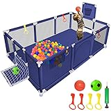 Large Playpen for Babies and Toddlers - Baby Play Pen Sturdy Play Yard Kids Ball Pit W/ Basketball Hoop, Children's Fence Play Area, Indoor Outdoor Kids Activity Center, Infant Safety Gates (Blue)