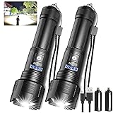 Rechargeable LED Tactical FLashlights High Lumens, 8000 Lumens XHP50 Super Bright LED Flashlight, Zoomable, IPX6 Waterproof, 5Modes, Powerful Handheld Flashlight for Camping, 2PCS